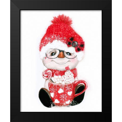 Peppermint Snowman Black Modern Wood Framed Art Print by Sheena Pike Art