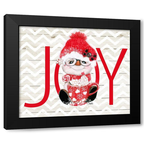 Peppermint Snowman - Joy Black Modern Wood Framed Art Print by Sheena Pike Art
