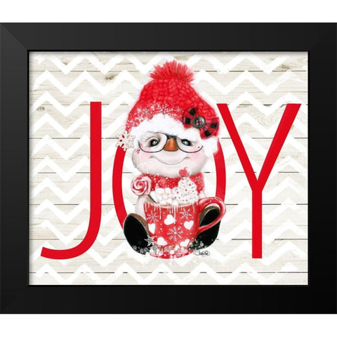 Peppermint Snowman - Joy Black Modern Wood Framed Art Print by Sheena Pike Art