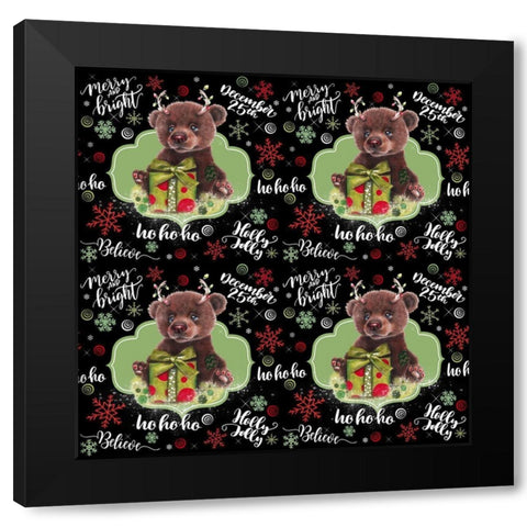 Christmas Pattern - Bruno Bear Black Modern Wood Framed Art Print by Sheena Pike Art
