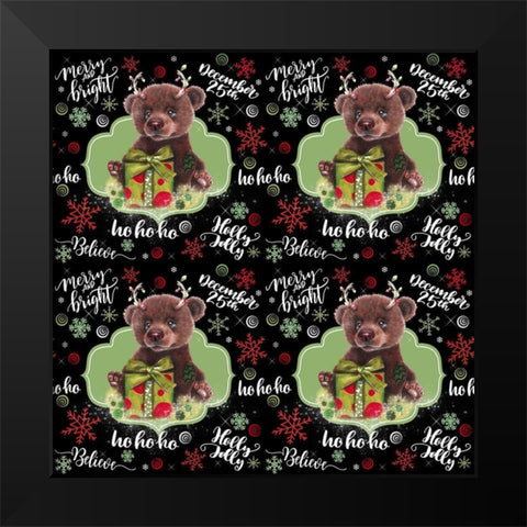 Christmas Pattern - Bruno Bear Black Modern Wood Framed Art Print by Sheena Pike Art