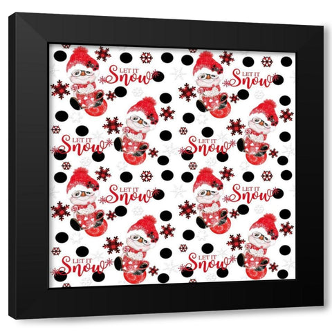 Let It Snow - Peppermint Snowman - Christmas Pattern Black Modern Wood Framed Art Print by Sheena Pike Art