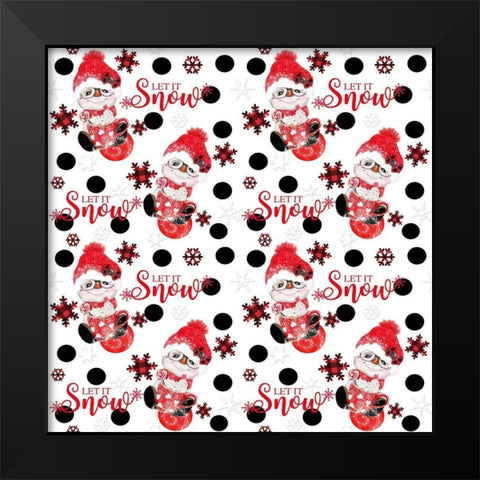Let It Snow - Peppermint Snowman - Christmas Pattern Black Modern Wood Framed Art Print by Sheena Pike Art