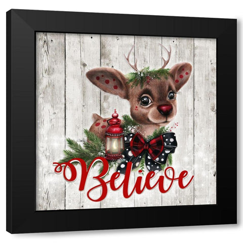 Rudolph - Wood Background Black Modern Wood Framed Art Print by Sheena Pike Art