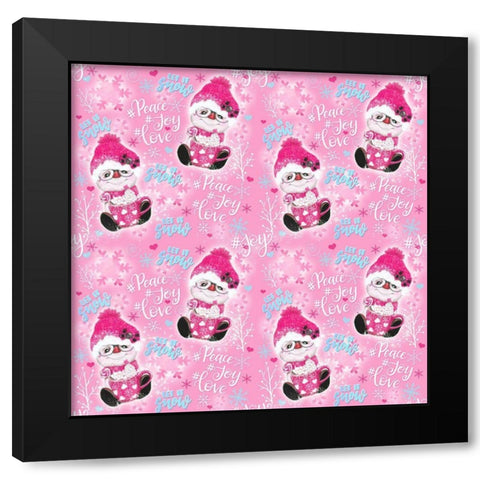 Pink Snowman Pattern Black Modern Wood Framed Art Print by Sheena Pike Art