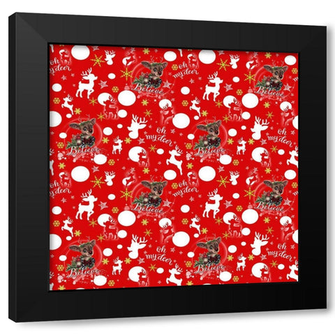 Rudolph Pattern - Oh My Deer Black Modern Wood Framed Art Print by Sheena Pike Art
