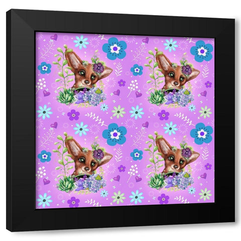 Garden Fox - Pattern Black Modern Wood Framed Art Print by Sheena Pike Art