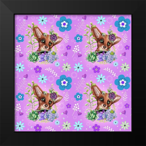 Garden Fox - Pattern Black Modern Wood Framed Art Print by Sheena Pike Art