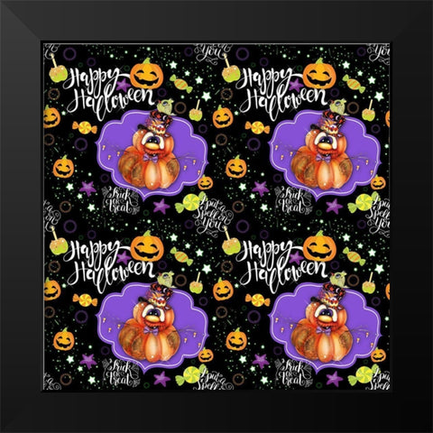 Jack O Man 3 - Halloween Pattern Black Modern Wood Framed Art Print by Sheena Pike Art