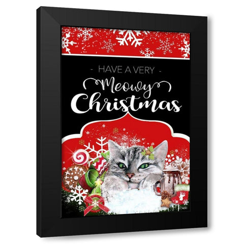 Have a Very Meowy Christmas - Flag Sign Black Modern Wood Framed Art Print by Sheena Pike Art