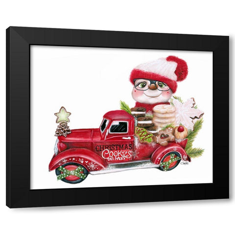 Cookie Delivery Snowman Black Modern Wood Framed Art Print by Sheena Pike Art