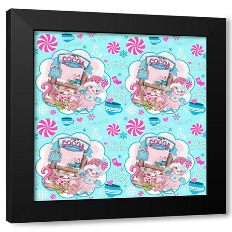 Santa Approved Cocoa - Snowman - Pattern Black Modern Wood Framed Art Print by Sheena Pike Art