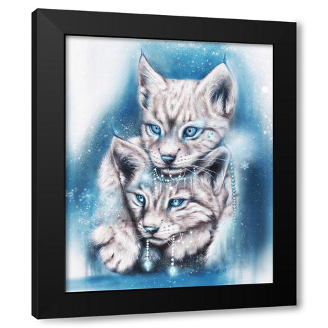 Blue Winter Lynx Black Modern Wood Framed Art Print by Sheena Pike Art
