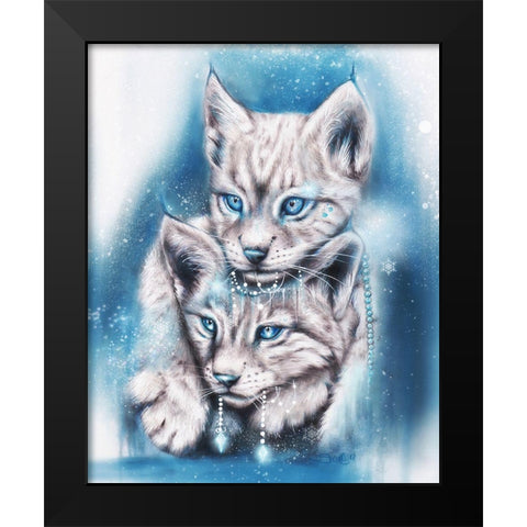 Blue Winter Lynx Black Modern Wood Framed Art Print by Sheena Pike Art
