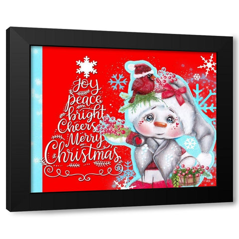 Cardinal Christmas Pal - Snowman - Tree Greeting Black Modern Wood Framed Art Print by Sheena Pike Art