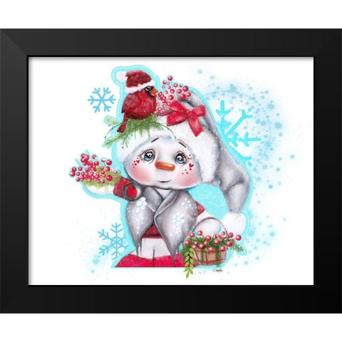 Cardinal Christmas Pal - Snowman Black Modern Wood Framed Art Print by Sheena Pike Art