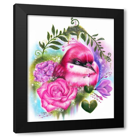 Be Mine - Love Birds Black Modern Wood Framed Art Print with Double Matting by Sheena Pike Art