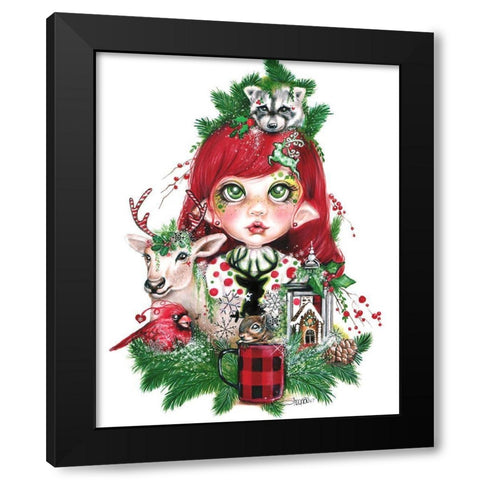 Cozy Christmas Claire - MunchkinZ Elf Black Modern Wood Framed Art Print with Double Matting by Sheena Pike Art
