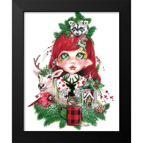 Cozy Christmas Claire - MunchkinZ Elf Black Modern Wood Framed Art Print by Sheena Pike Art