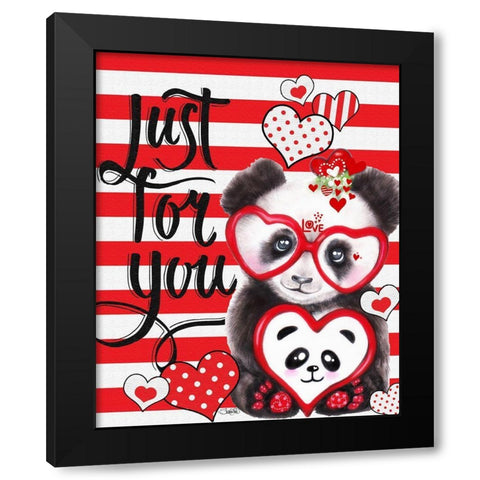 Panda Valentine Black Modern Wood Framed Art Print by Sheena Pike Art