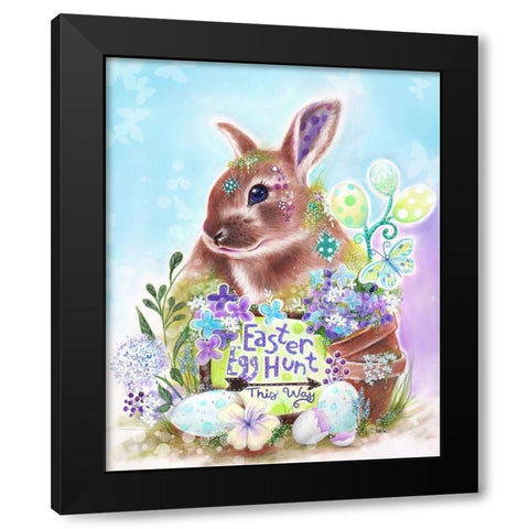 Easter Bunny Egg Hunt  Black Modern Wood Framed Art Print by Sheena Pike Art