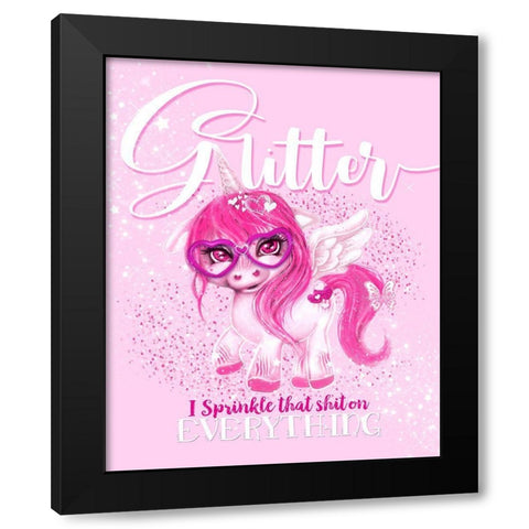 Glitter Everything Unicorn  Black Modern Wood Framed Art Print with Double Matting by Sheena Pike Art