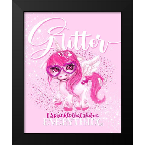Glitter Everything Unicorn  Black Modern Wood Framed Art Print by Sheena Pike Art