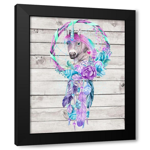 Unicorn Dream Catcher Black Modern Wood Framed Art Print by Sheena Pike Art