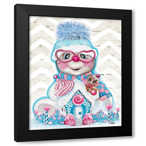 Snowflakes N Sweets Snowman Black Modern Wood Framed Art Print with Double Matting by Sheena Pike Art