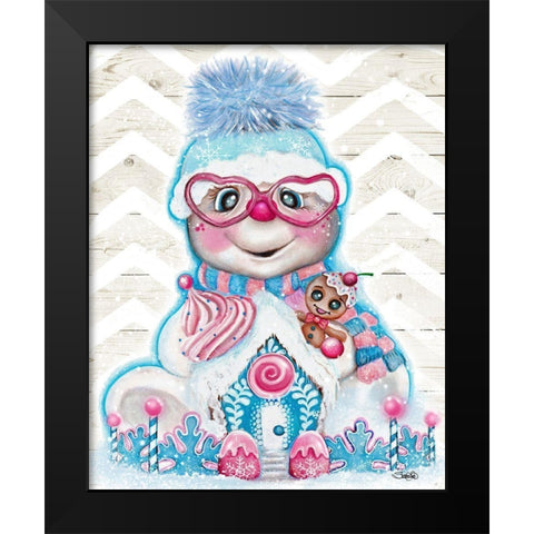 Snowflakes N Sweets Snowman Black Modern Wood Framed Art Print by Sheena Pike Art