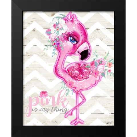 Pink is My Thing Flamingo  Black Modern Wood Framed Art Print by Sheena Pike Art