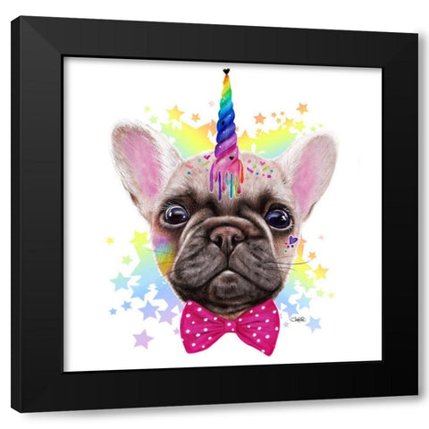 FrenchiCorn Black Modern Wood Framed Art Print by Sheena Pike Art