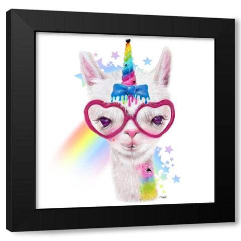 LlamiCorn Black Modern Wood Framed Art Print by Sheena Pike Art