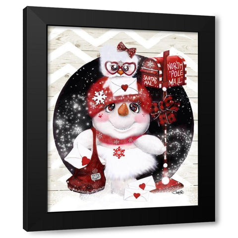 Santa Letter Delivery Snowman Black Modern Wood Framed Art Print with Double Matting by Sheena Pike Art
