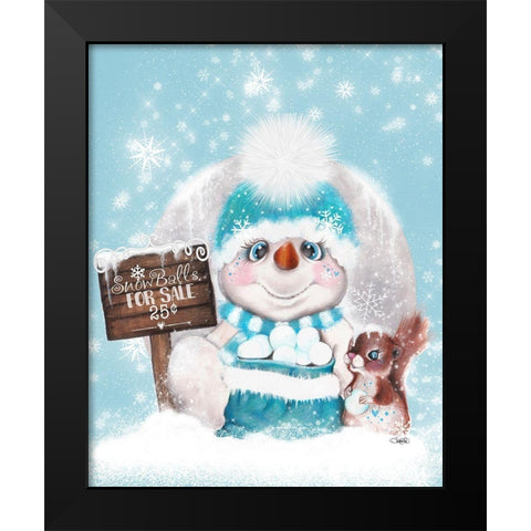 Snowballs for sale Snowman Black Modern Wood Framed Art Print by Sheena Pike Art