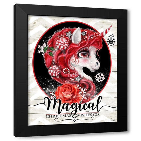 Magical Christmas Wishes Peppermint Unicorn Black Modern Wood Framed Art Print with Double Matting by Sheena Pike Art