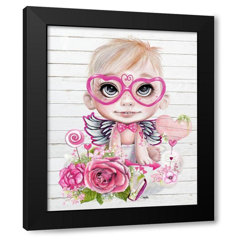 Cupid Valentine Black Modern Wood Framed Art Print with Double Matting by Sheena Pike Art