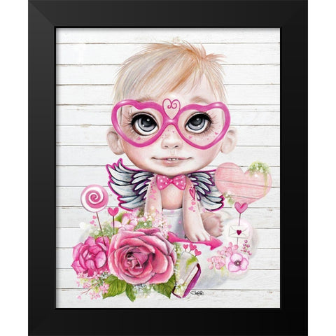 Cupid Valentine Black Modern Wood Framed Art Print by Sheena Pike Art