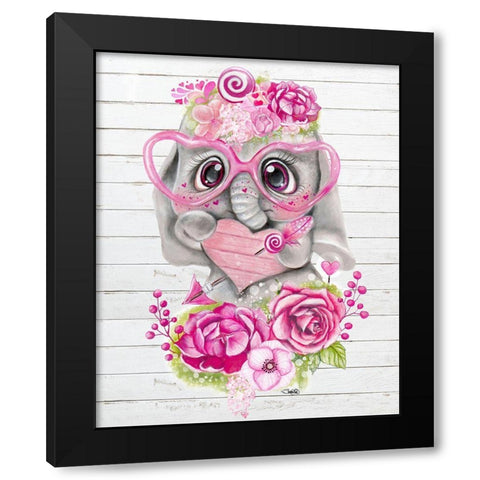 Cute Elephant Valentine Black Modern Wood Framed Art Print with Double Matting by Sheena Pike Art