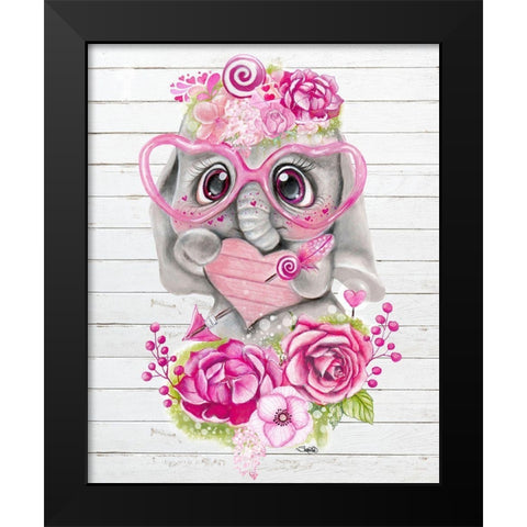 Cute Elephant Valentine Black Modern Wood Framed Art Print by Sheena Pike Art