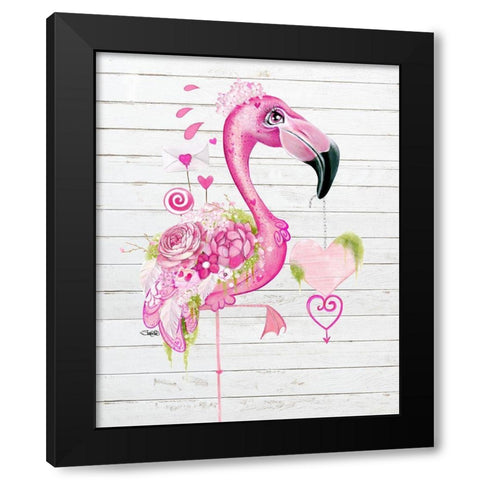 Flamingo Valentine Black Modern Wood Framed Art Print with Double Matting by Sheena Pike Art