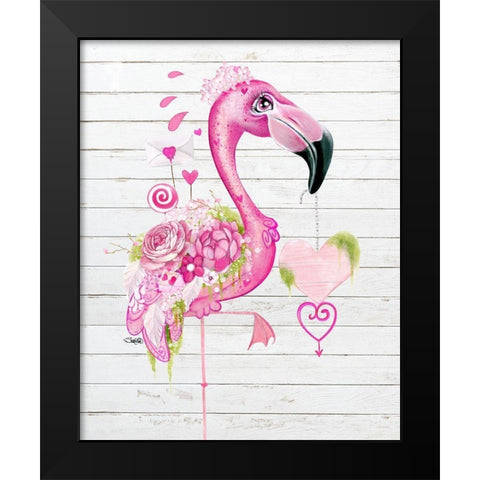 Flamingo Valentine Black Modern Wood Framed Art Print by Sheena Pike Art