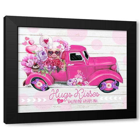 Hugs Kisses Valentine Wishes Inc. Truck Black Modern Wood Framed Art Print by Sheena Pike Art
