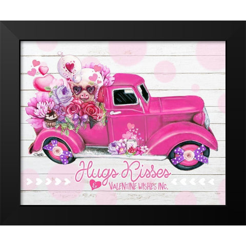Hugs Kisses Valentine Wishes Inc. Truck Black Modern Wood Framed Art Print by Sheena Pike Art