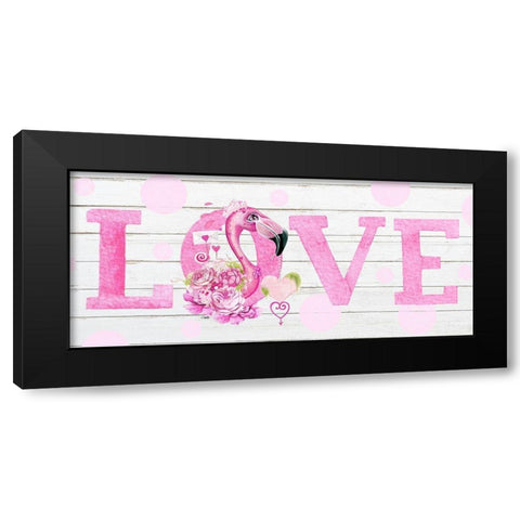 LOVE Pink Flamingo Black Modern Wood Framed Art Print by Sheena Pike Art
