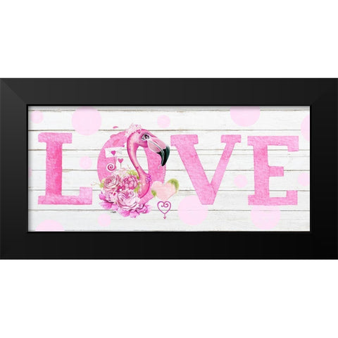 LOVE Pink Flamingo Black Modern Wood Framed Art Print by Sheena Pike Art