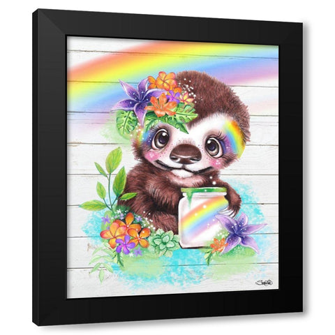 Catching Rainbows Sloth Black Modern Wood Framed Art Print by Sheena Pike Art