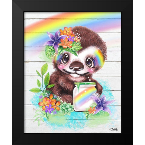 Catching Rainbows Sloth Black Modern Wood Framed Art Print by Sheena Pike Art
