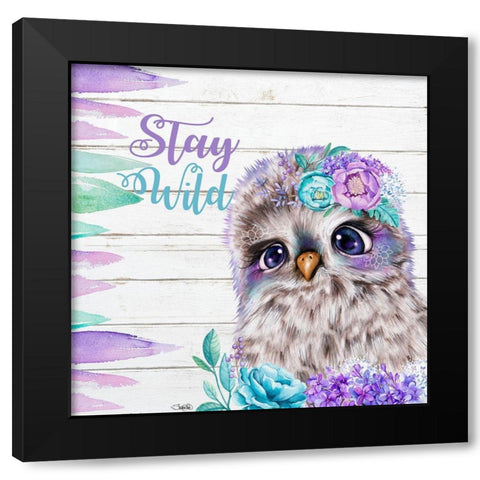 Boho Owl Stay Wild Black Modern Wood Framed Art Print by Sheena Pike Art