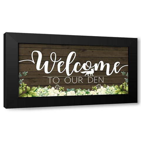 Welcome to Our Den Fox Black Modern Wood Framed Art Print by Sheena Pike Art